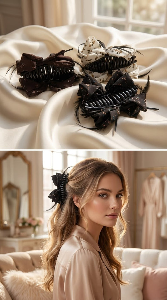 Black lace bow claw clips