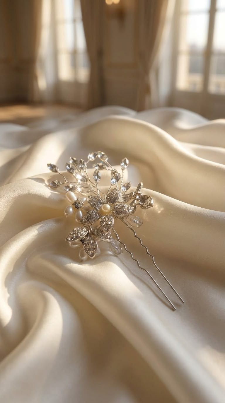 Crystal flower hair pin
