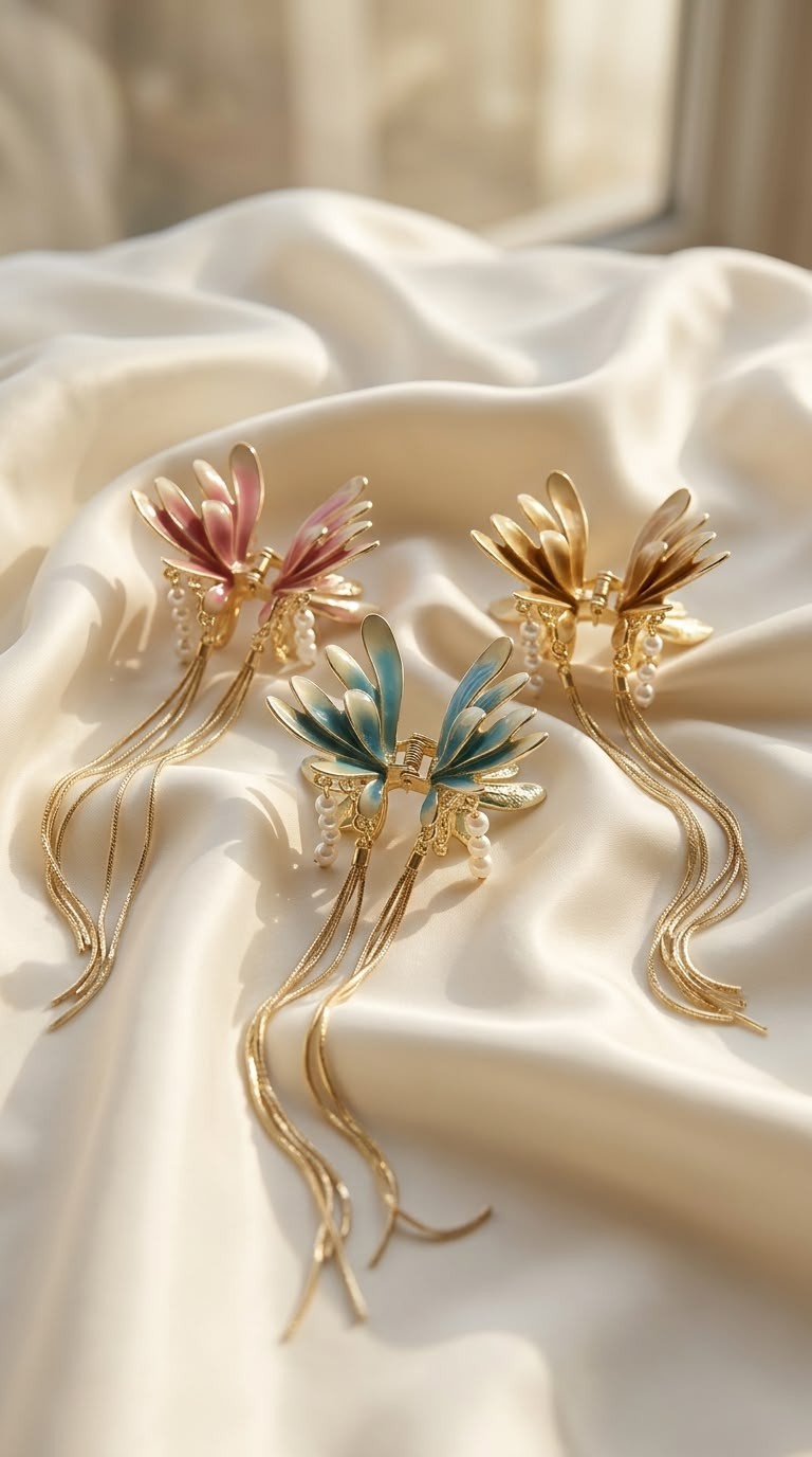 Enamel flower tassel hair pins
