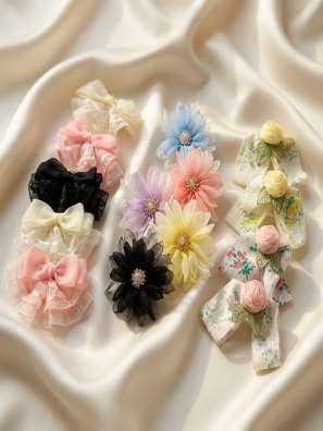 Flower and bow hair clips (design 6)