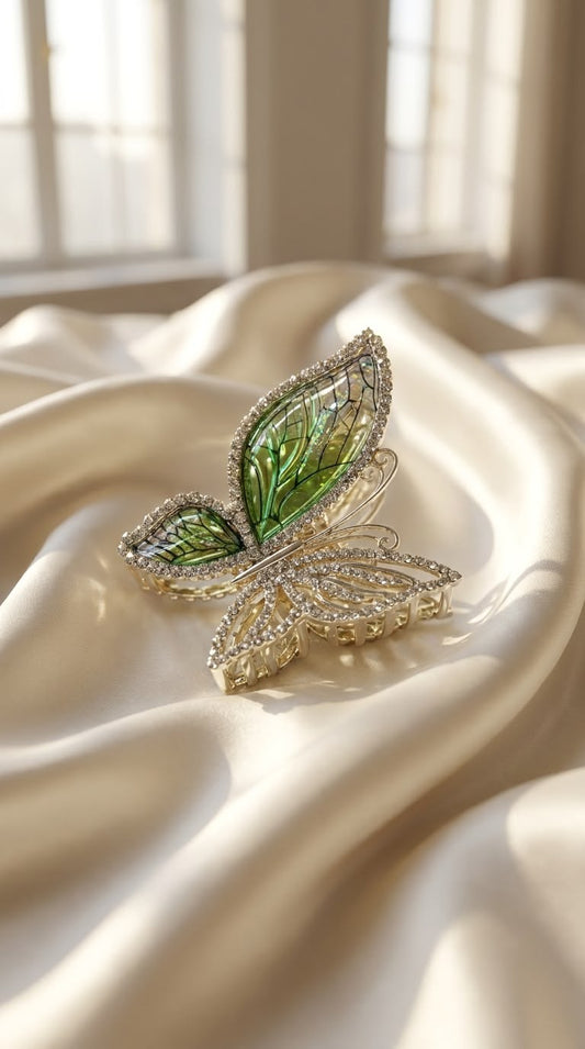 Green enamel butterfly claw clip