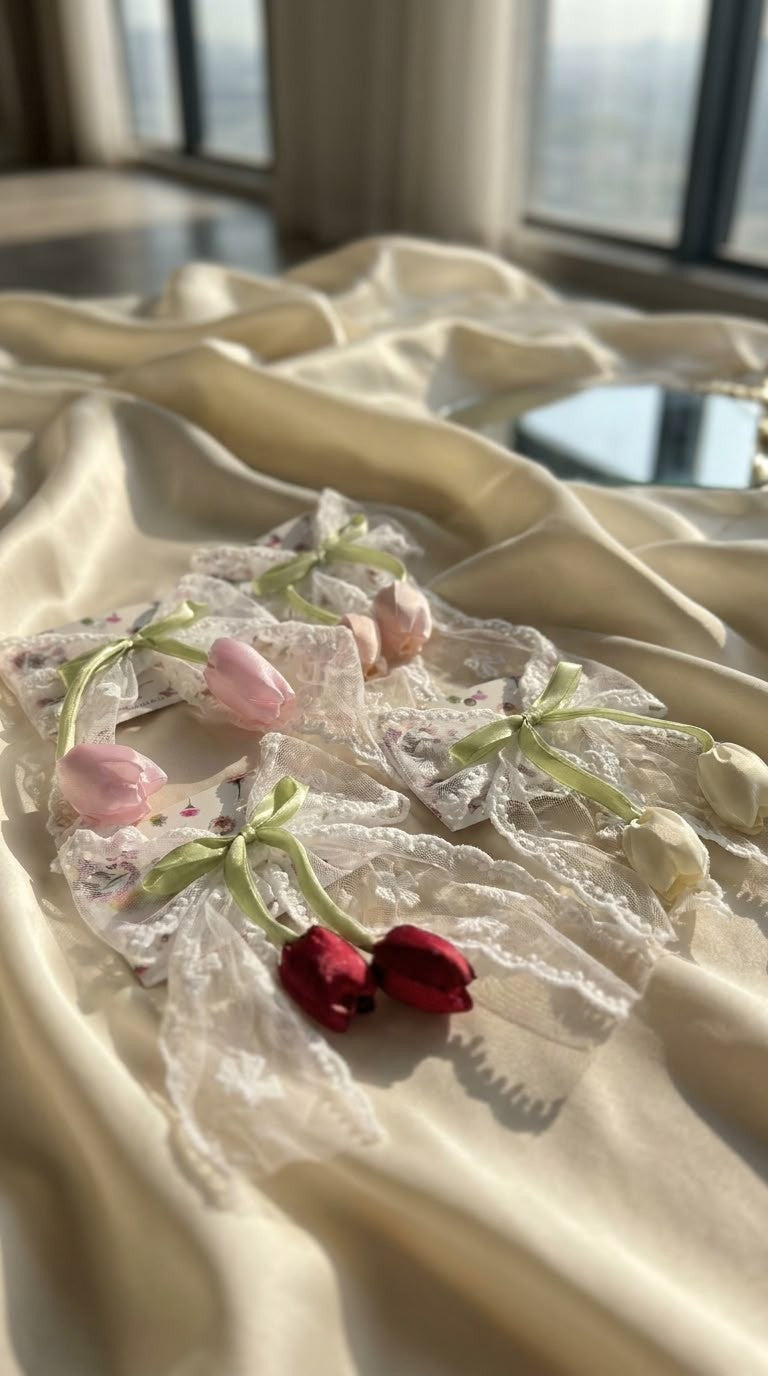 Lace bow clips with tulip charm