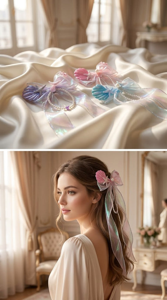 Long ribbon organza bow clips