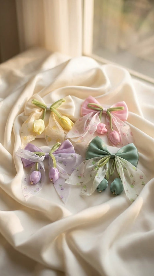 Organza bow clips (pastel)