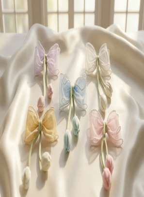 Organza bow clips with ribbon stems