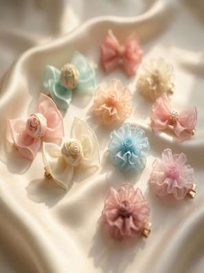 Organza flower and bow clips (design 15)