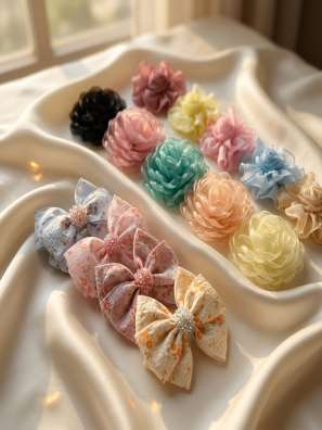 Organza flower and bow clips (design 16)