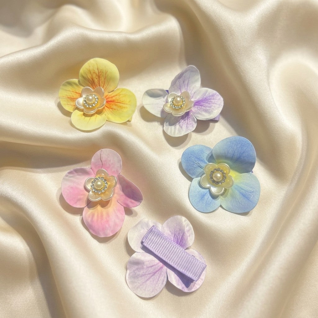 Pastel flower pearl hair clips