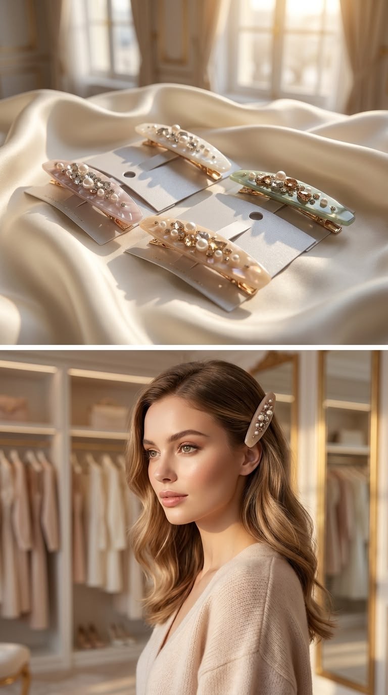 Pearl and rhinestone barrettes