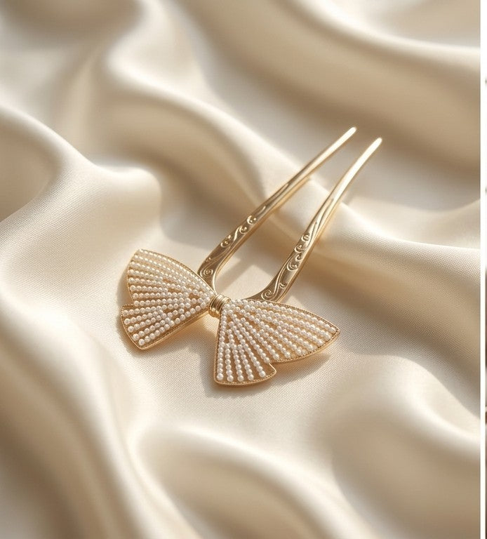 Pearl bow hair stick