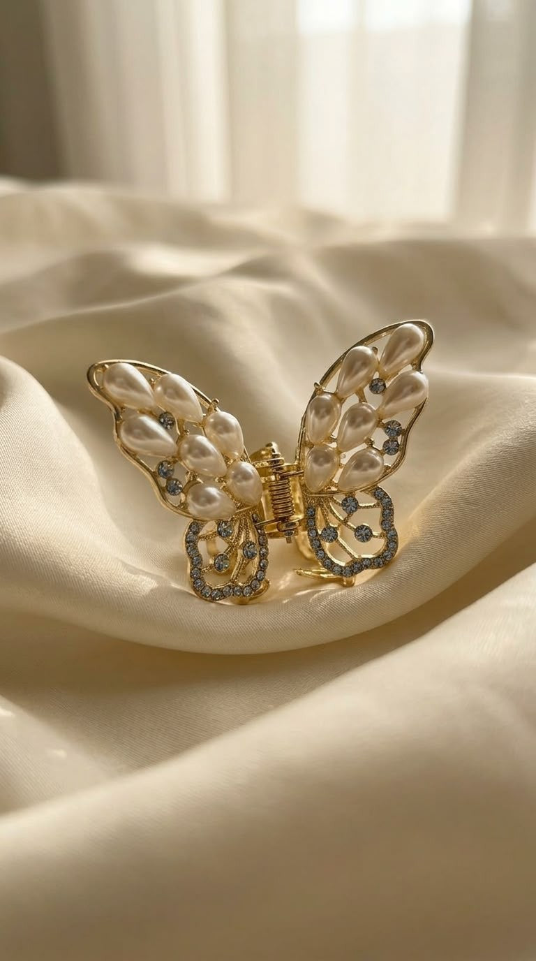 Pearl butterfly claw clip (gold)