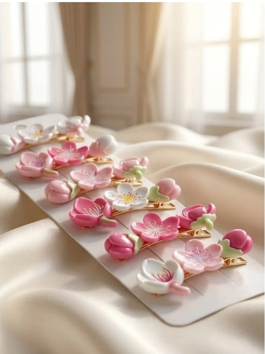 Pink blossom hair clips card