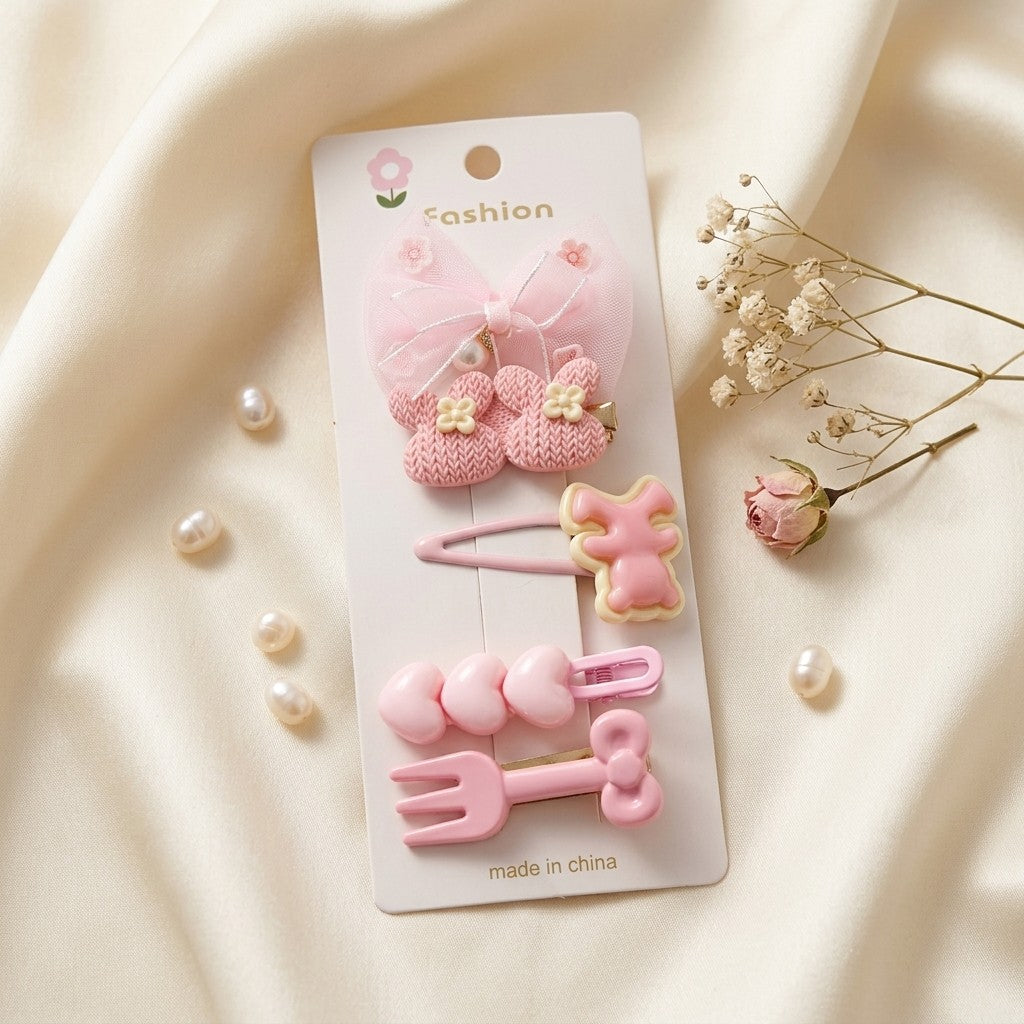 Pink bow and charm hair clip card