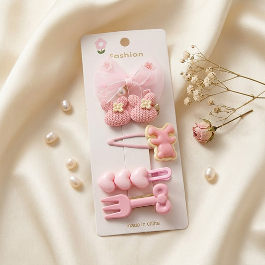 Pink bow and charm hair clip card