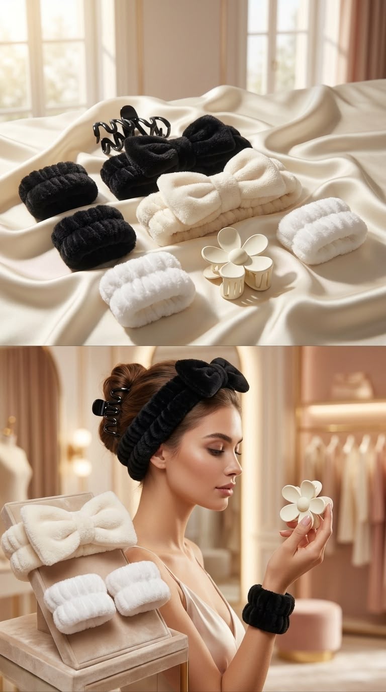 Plush headband and wrist scrunchie set