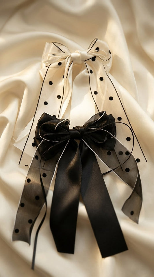 Polka-dot ribbon bow clips