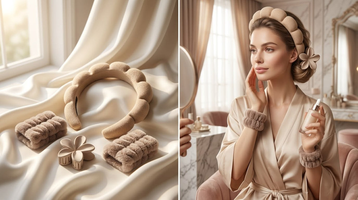 Puffy headband and wrist scrunchie set (brown)