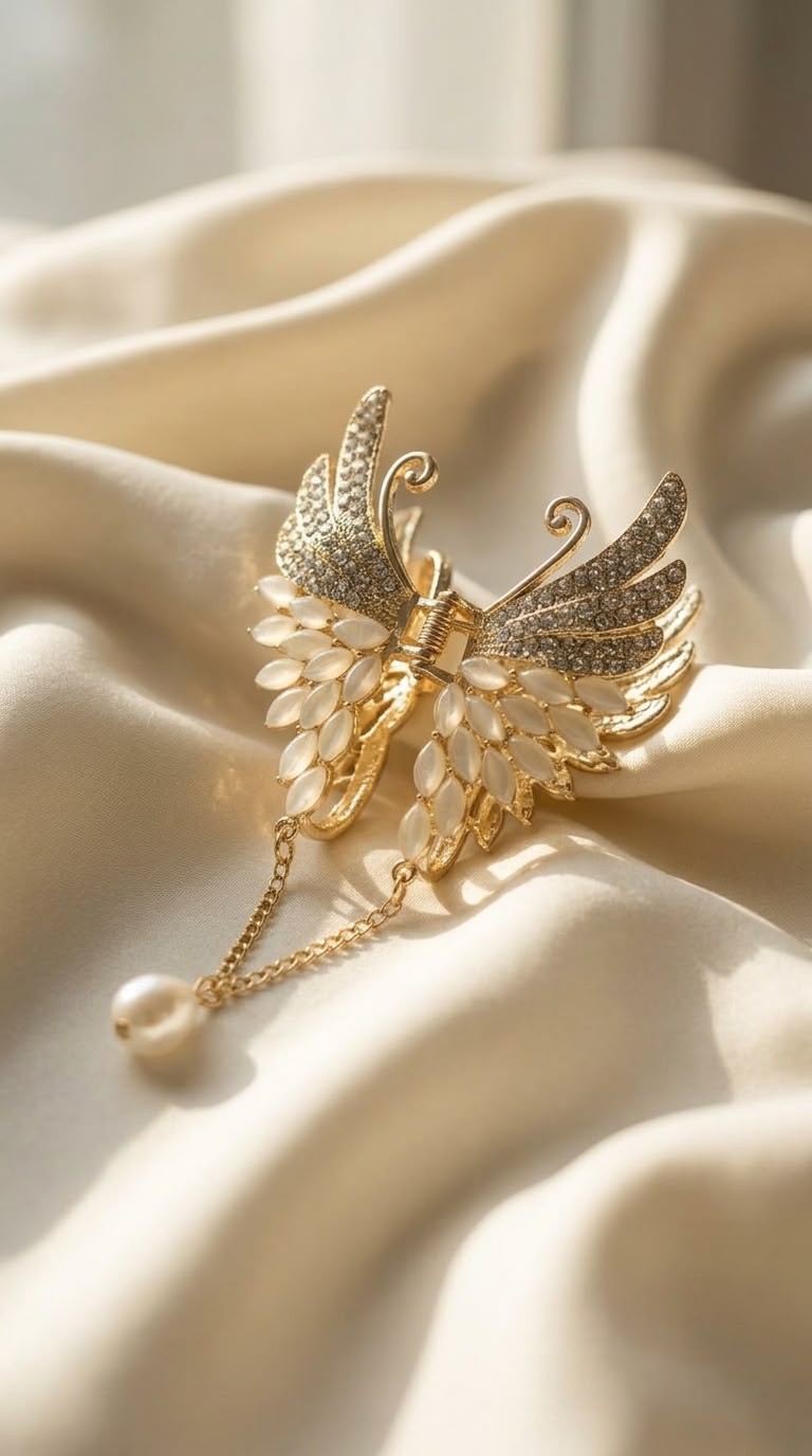 Rhinestone butterfly clip with pearl drop