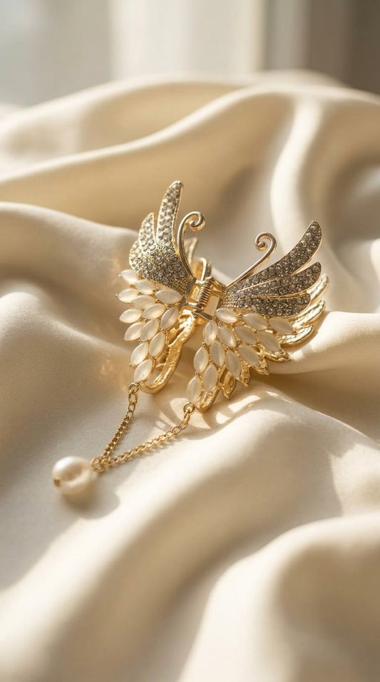 Rhinestone butterfly clip with pearl drop