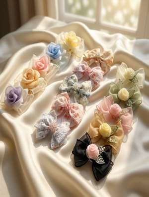Rosette and bow hair clips (design 7)
