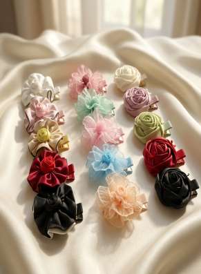 Rosette and flower hair clips (design 1)