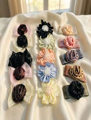 Rosette and flower hair clips (design 14)
