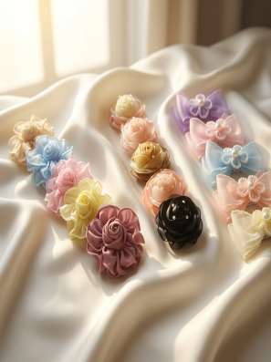 Rosette and flower hair clips (design 2)