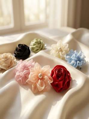 Rosette and organza flower clips (design 10)