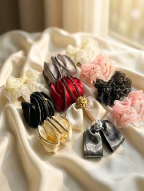 Satin pleated bow clips (design 9)