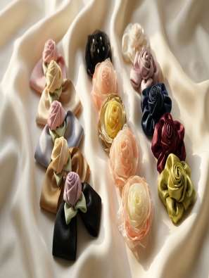 Satin rosette and bow clips (design 18)