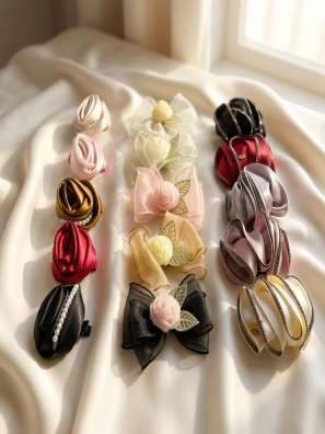 Satin rosette and bow clips (design 4)