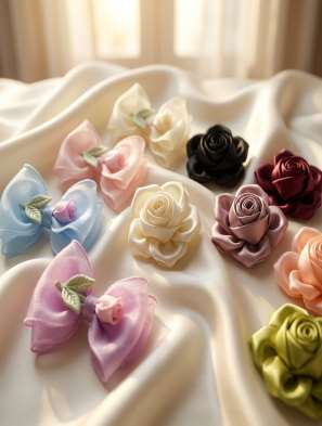 Satin rosette and organza bow clips (design 8)