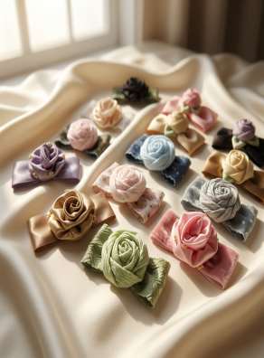 Satin rosette hair clips (design 3)