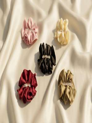 Satin scrunchies with rhinestone bar