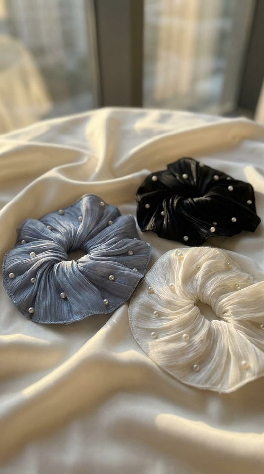 Velvet scrunchies with pearl studs